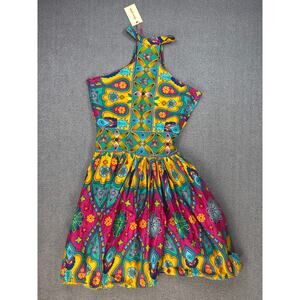 NWT Grass Fields Dress Traditional African Print High Neck Full Skirt Medium